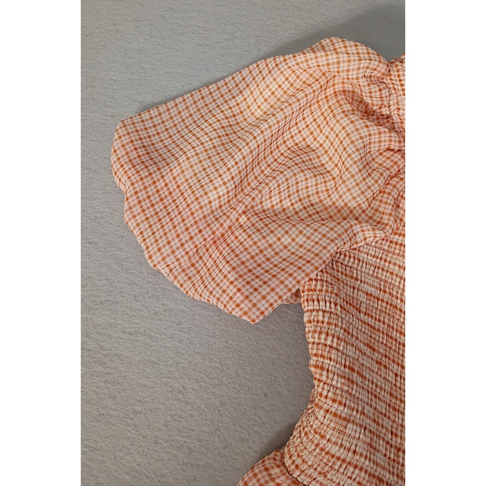 LC Lauren Conrad Peach Orange White Gingham Cottagecore Chiffon Dress Large - Picture 9 of 14